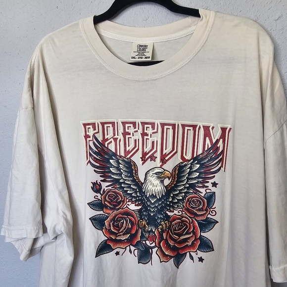 Comfort Colors Freedom‎ Eagle Graphic Tee Shirt Plus Womens 3X Ivory Cream Red - Picture 2 of 7